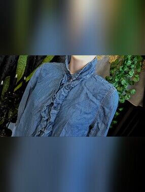 Express Ruffle Denim Button Blouse XS
